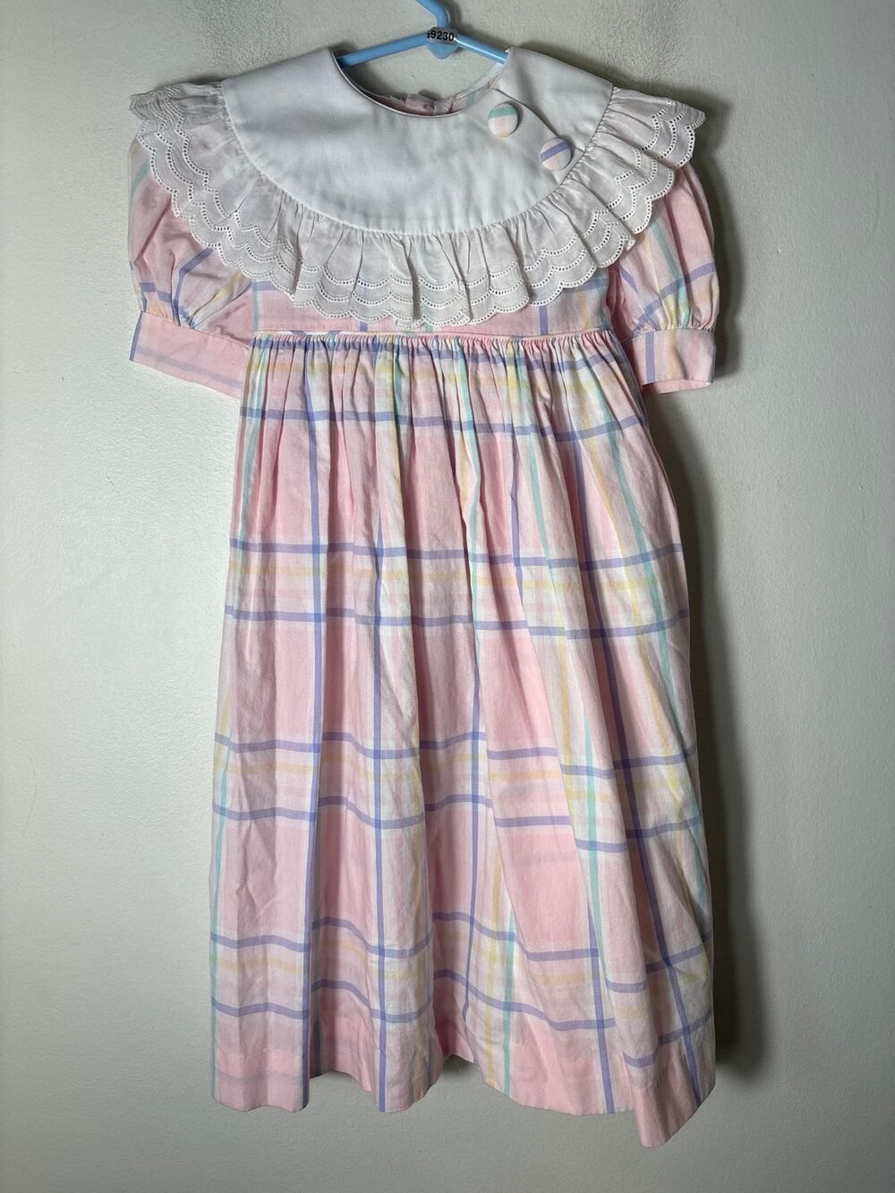 Girls Vintage Mondays Child Pink pastel puff Sleeve Dress with White Collar Sz 4